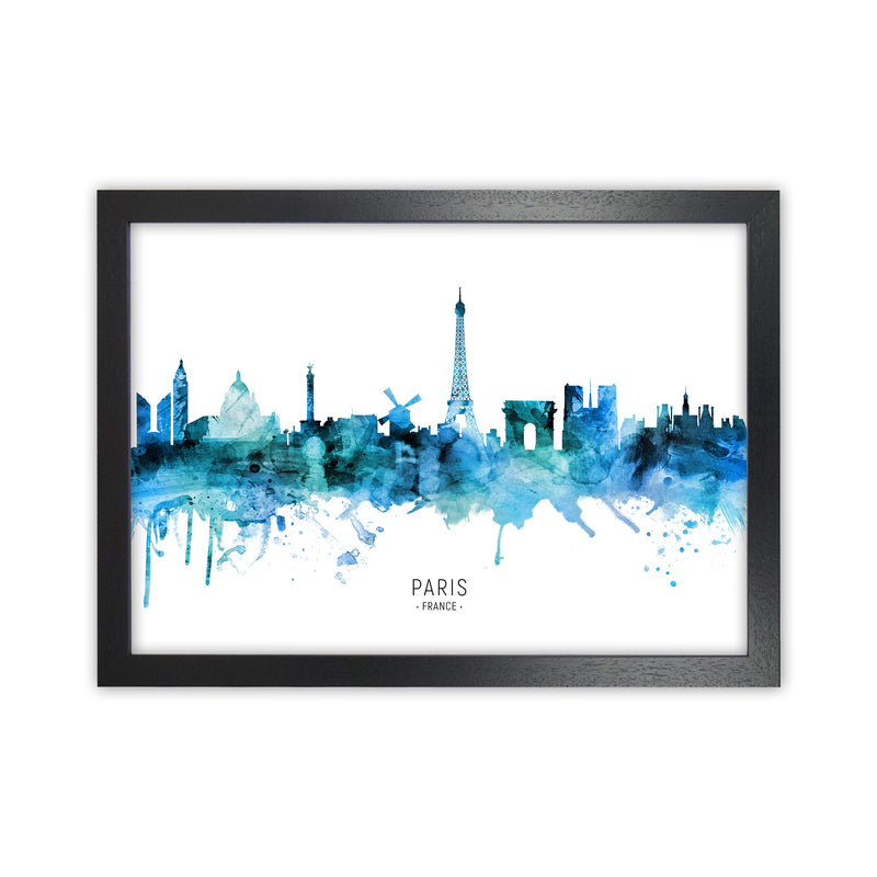 Paris France Skyline Blue City Name Print by Michael Tompsett Black Grain