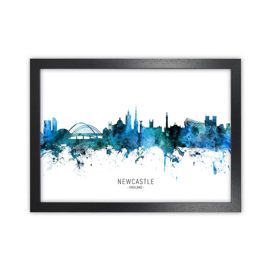 Newcastle England Skyline Blue City Name  by Michael Tompsett Black Grain