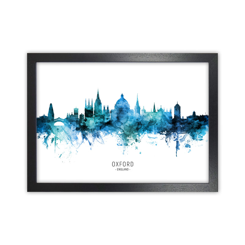Oxford England Skyline Blue City Name  by Michael Tompsett Black Grain