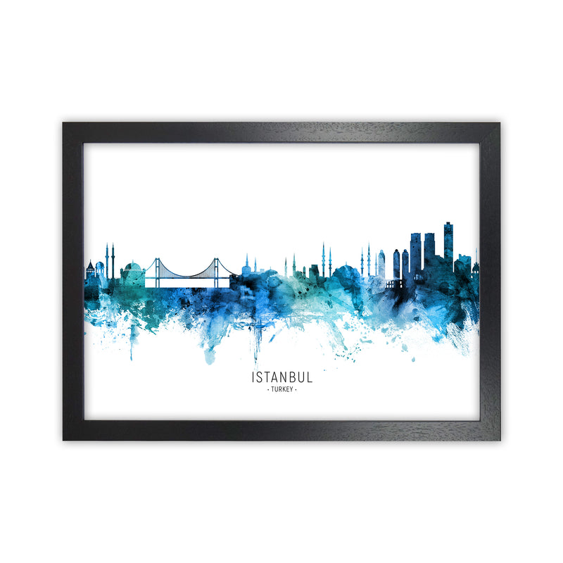 Istanbul Turkey Skyline Blue City Name  by Michael Tompsett Black Grain