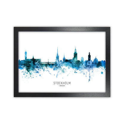 Stockholm Sweden Skyline Blue City Name  by Michael Tompsett Black Grain
