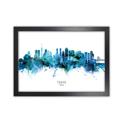 Tokyo Japan Skyline Blue City Name Print by Michael Tompsett Black Grain