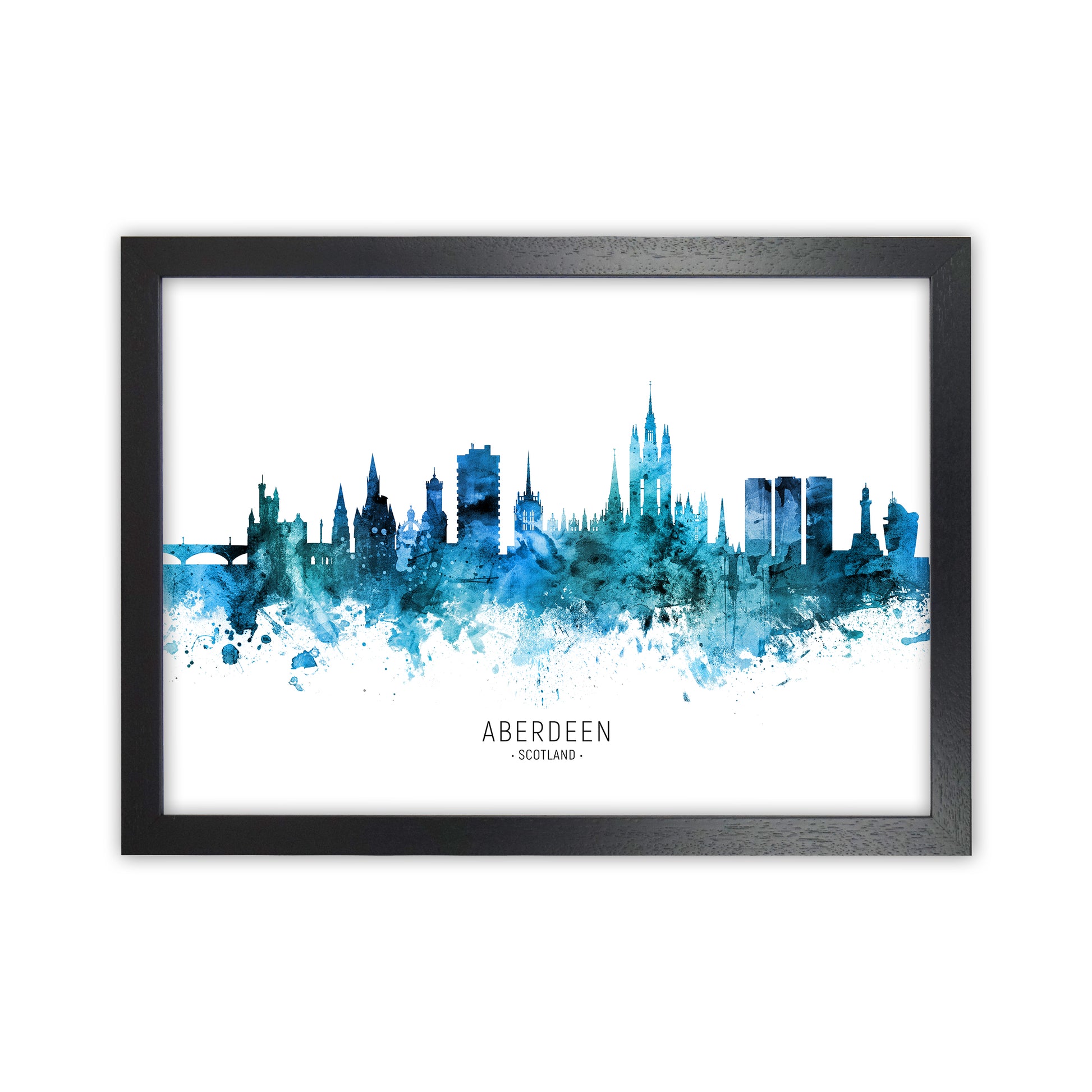 Aberdeen Scotland Skyline Blue City Name  by Michael Tompsett Black Grain