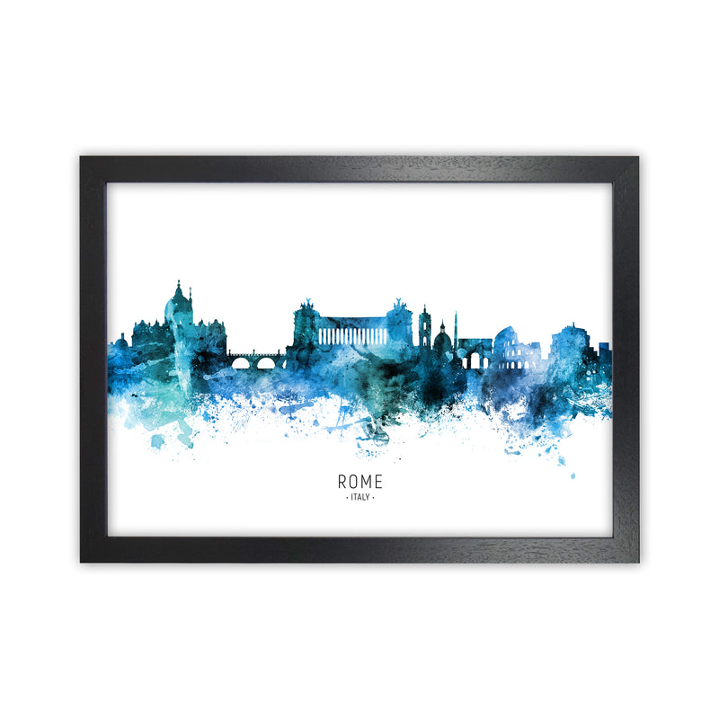Rome Italy Skyline Blue City Name Print by Michael Tompsett Black Grain