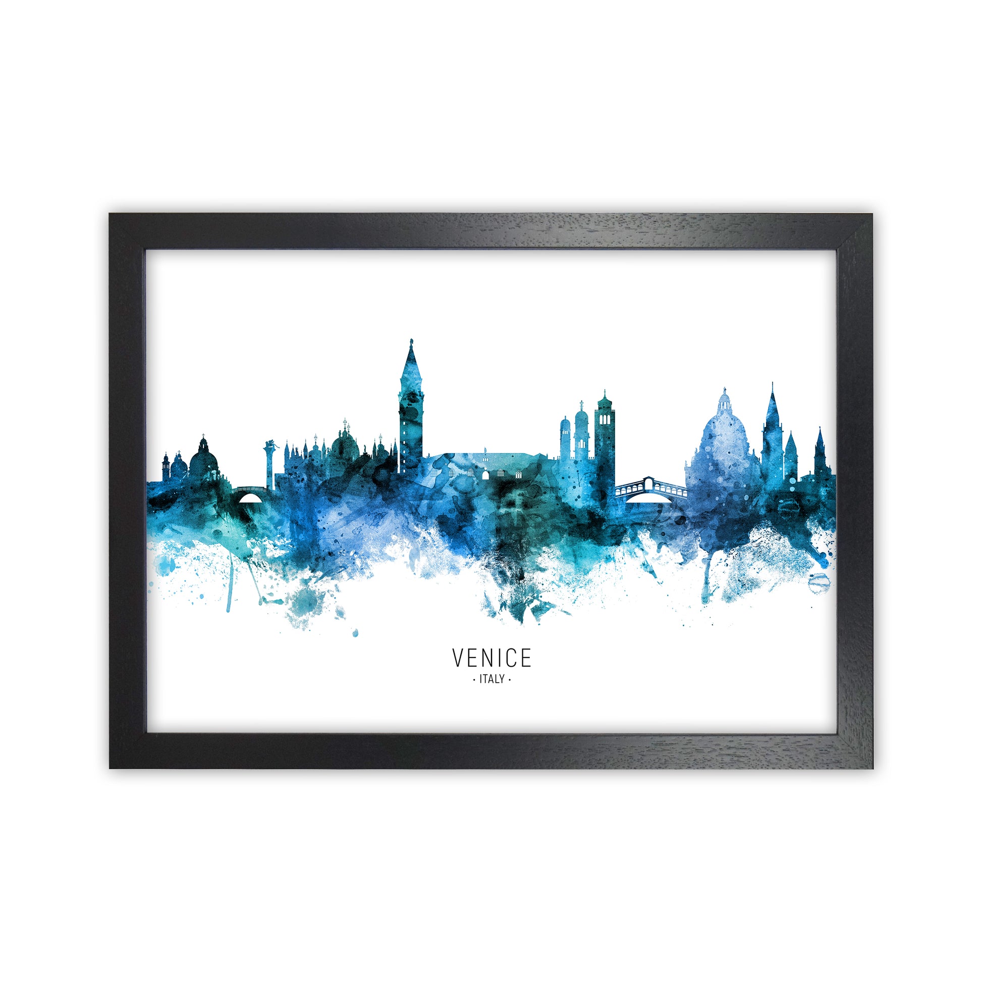 Venice Italy Skyline Blue City Name Print by Michael Tompsett Black Grain