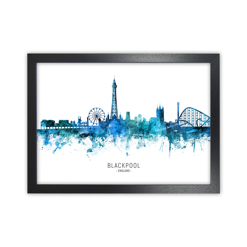 Blackpool England Skyline Blue City Name  by Michael Tompsett Black Grain