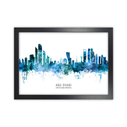 Abu Dhabi United Arab Emirates Skyline Blue City Name  by Michael Tompsett Black Grain
