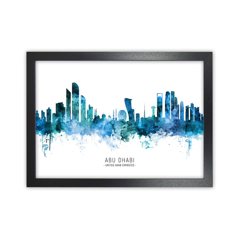 Abu Dhabi United Arab Emirates Skyline Blue City Name  by Michael Tompsett Black Grain