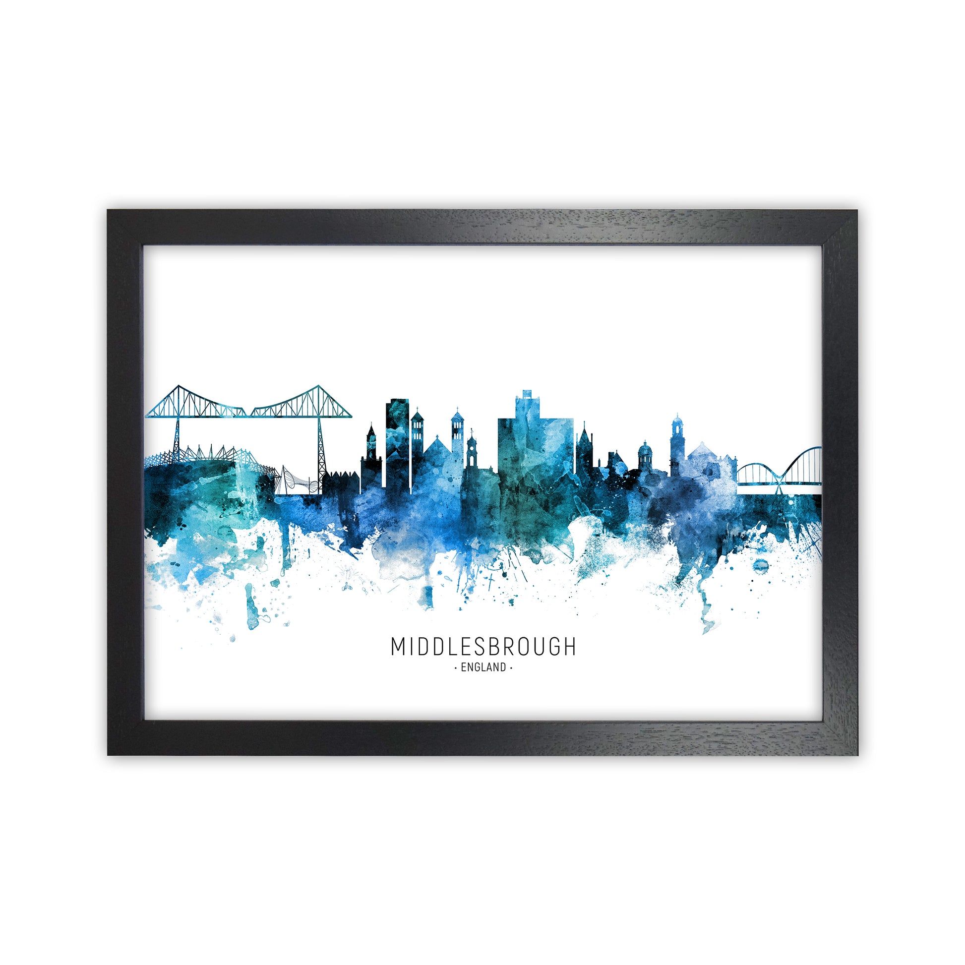 Middlesbrough England Skyline Blue City Name  by Michael Tompsett Black Grain