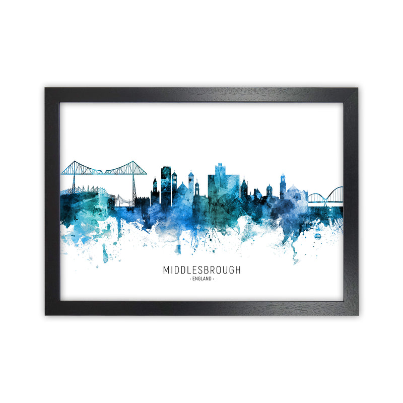 Middlesbrough England Skyline Blue City Name  by Michael Tompsett Black Grain