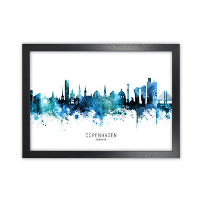Copenhagen Denmark Skyline Blue City Name  by Michael Tompsett Black Grain
