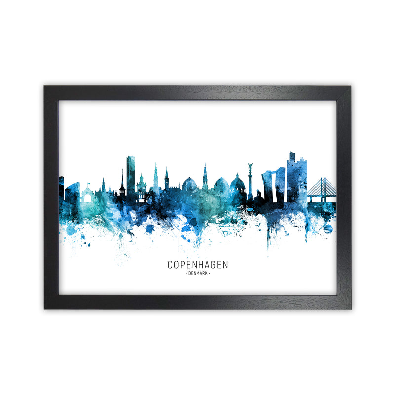 Copenhagen Denmark Skyline Blue City Name  by Michael Tompsett Black Grain