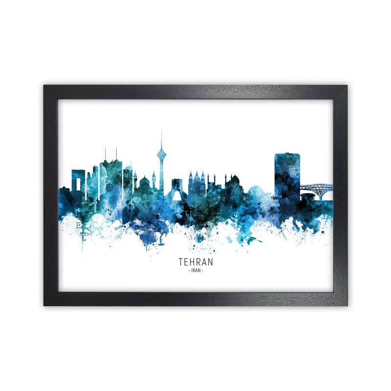 Tehran Iran Skyline Blue City Name Print by Michael Tompsett Black Grain