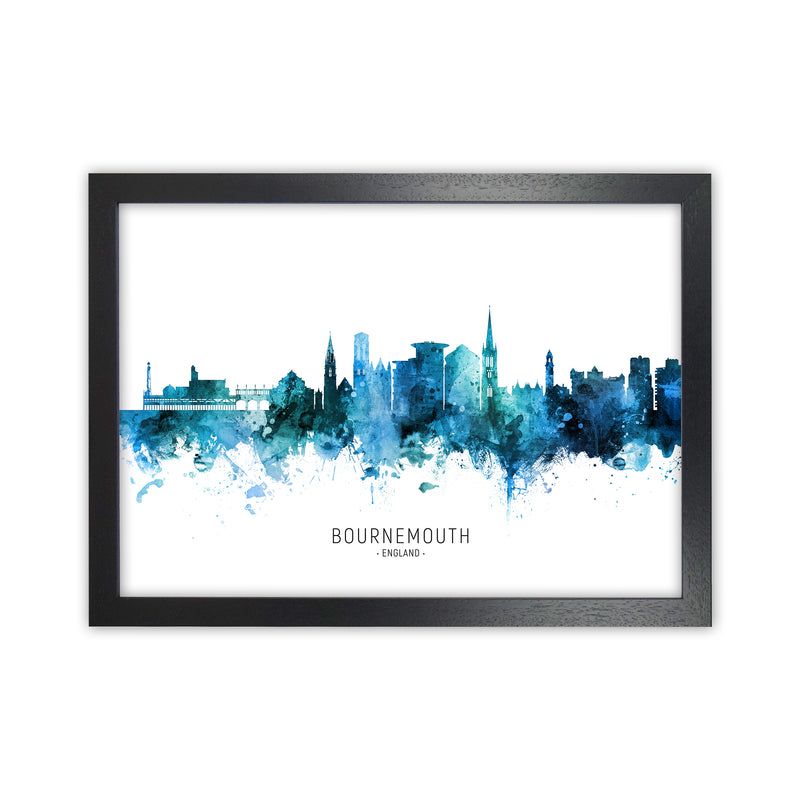 Bournemouth England Skyline Blue City Name  by Michael Tompsett Black Grain