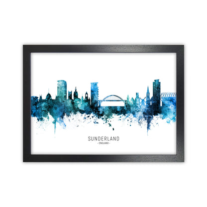 Sunderland England Skyline Blue City Name  by Michael Tompsett Black Grain