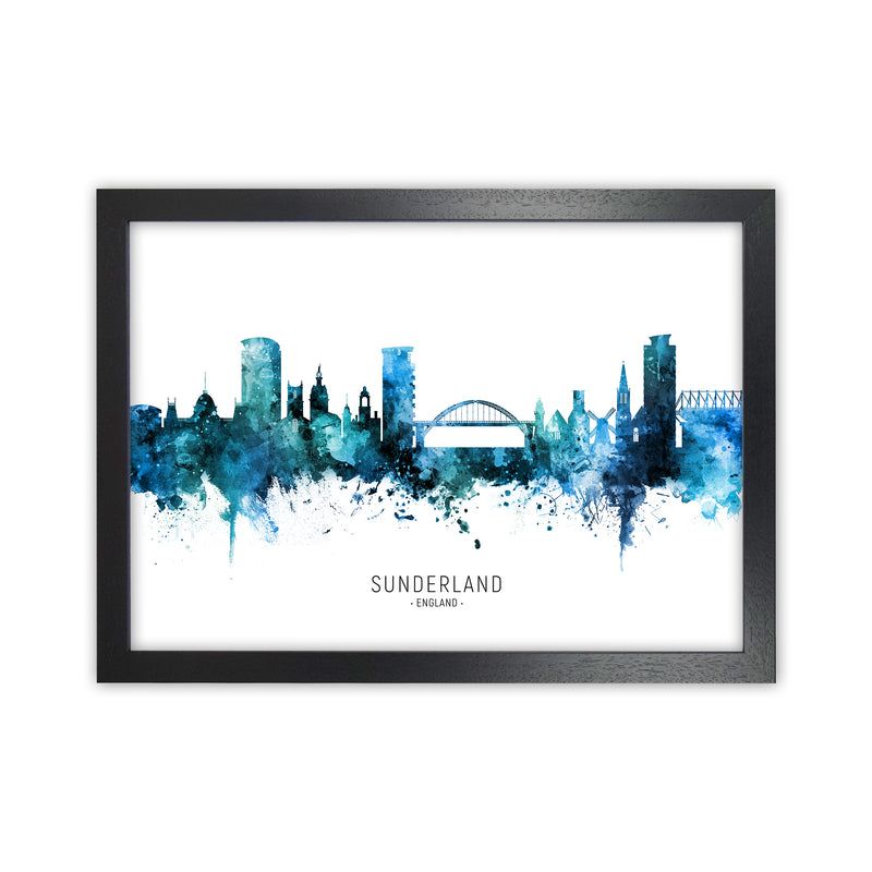 Sunderland England Skyline Blue City Name  by Michael Tompsett Black Grain