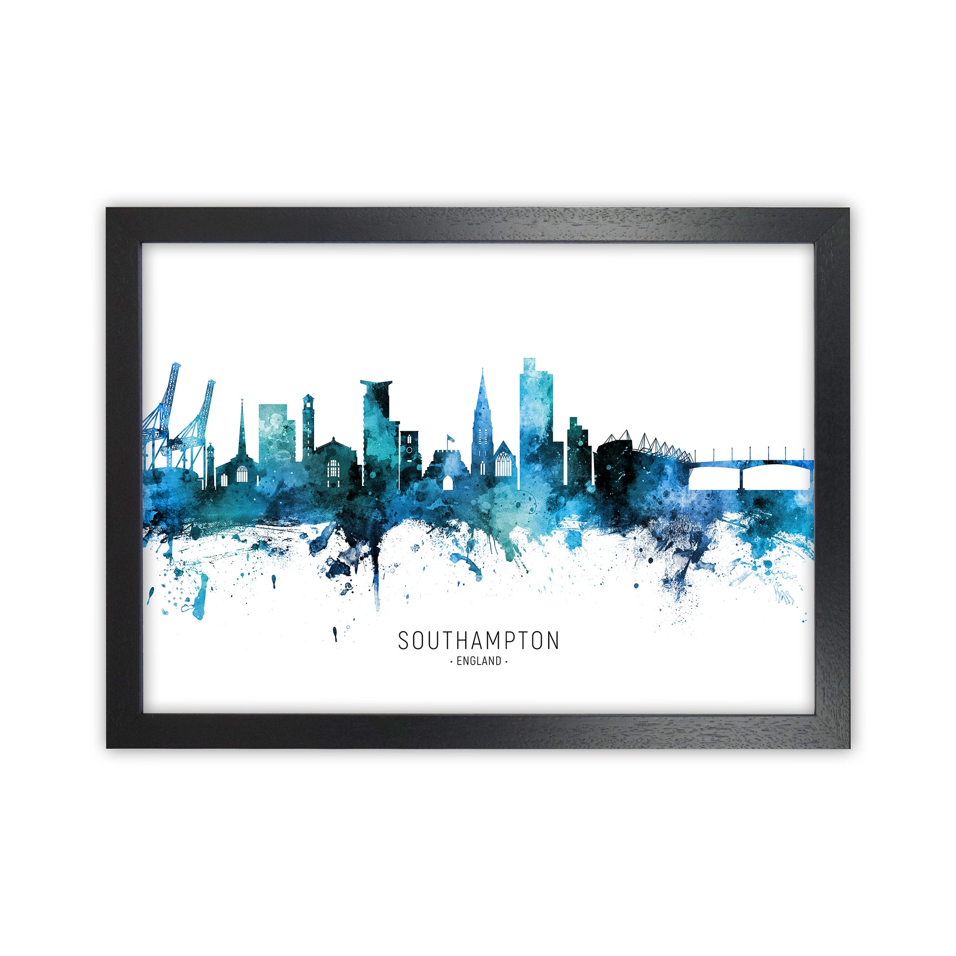 Southampton England Skyline Blue City Name  by Michael Tompsett Black Grain