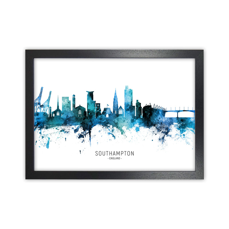 Southampton England Skyline Blue City Name  by Michael Tompsett Black Grain