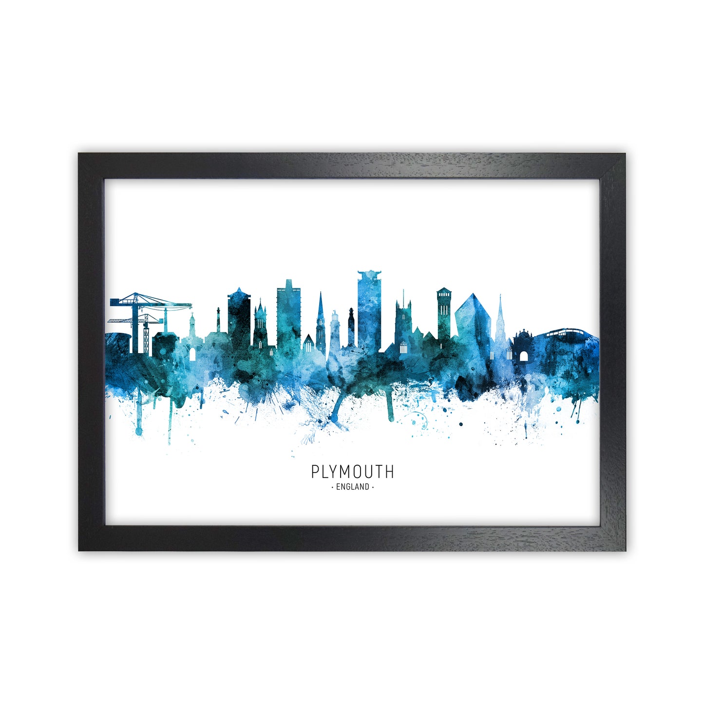 Plymouth England Skyline Blue City Name  by Michael Tompsett Black Grain