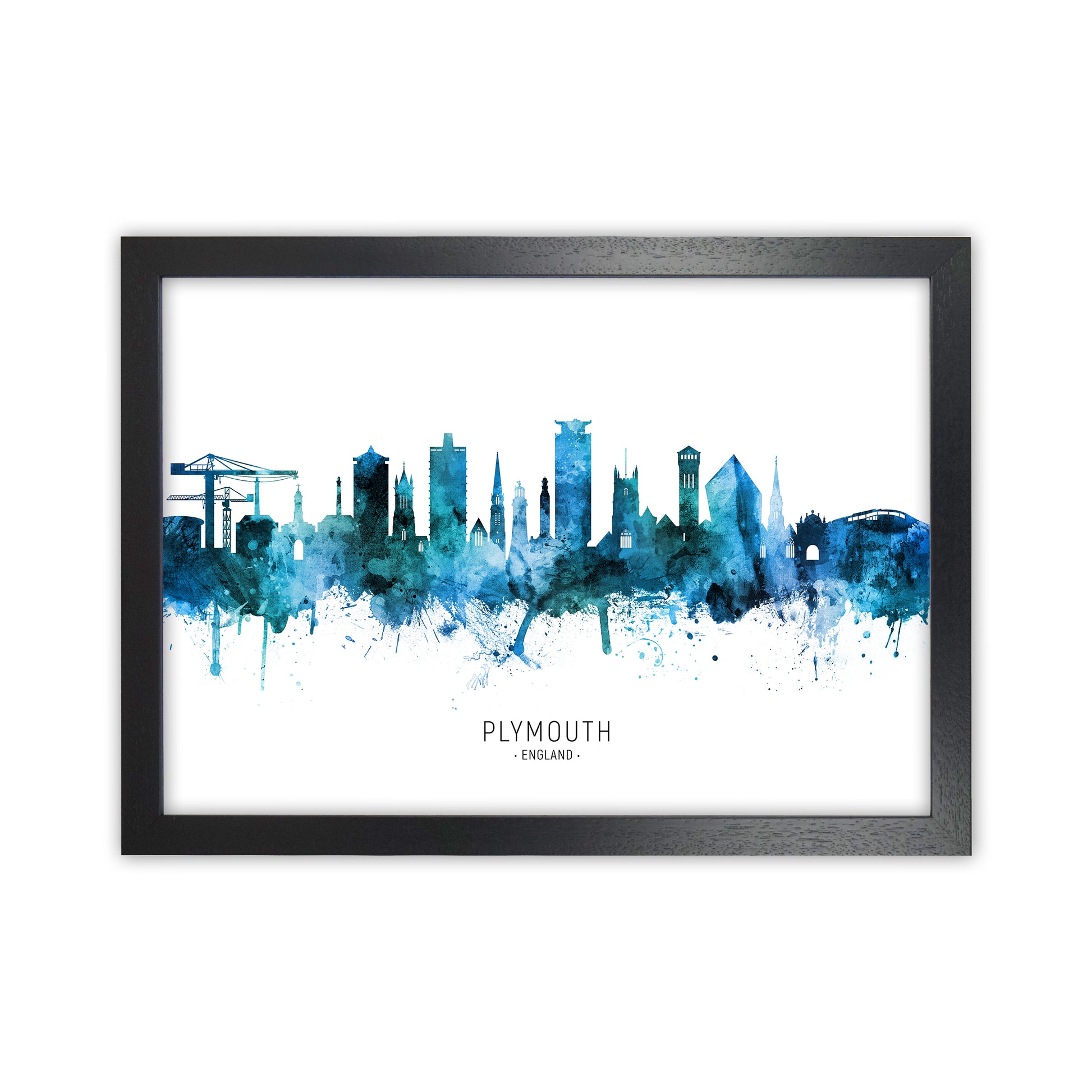 Plymouth England Skyline Blue City Name  by Michael Tompsett Black Grain