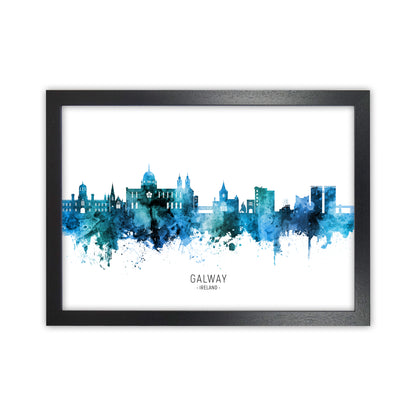 Galway Ireland Skyline Blue City Name  by Michael Tompsett Black Grain