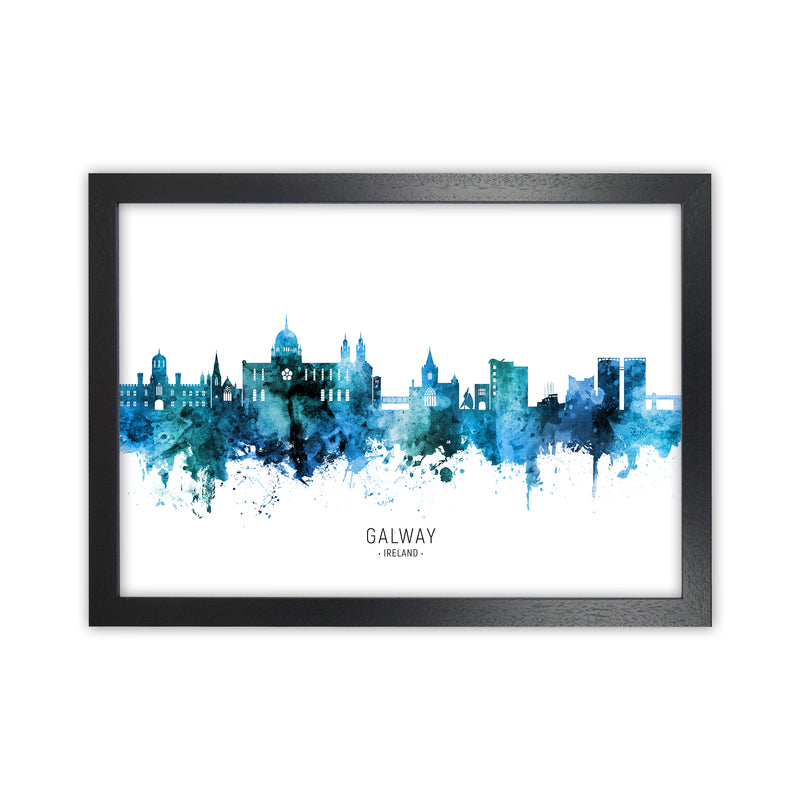 Galway Ireland Skyline Blue City Name  by Michael Tompsett Black Grain