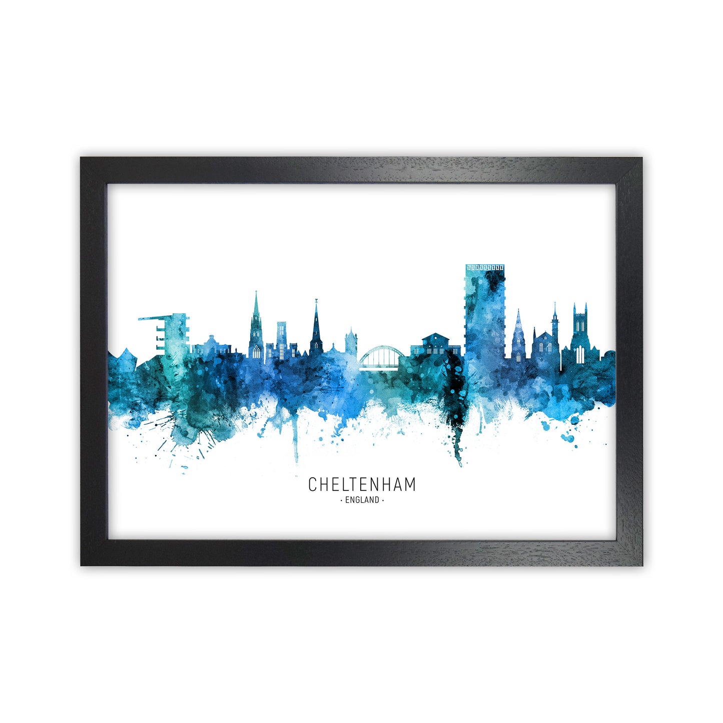 Cheltenham England Skyline Blue City Name  by Michael Tompsett Black Grain