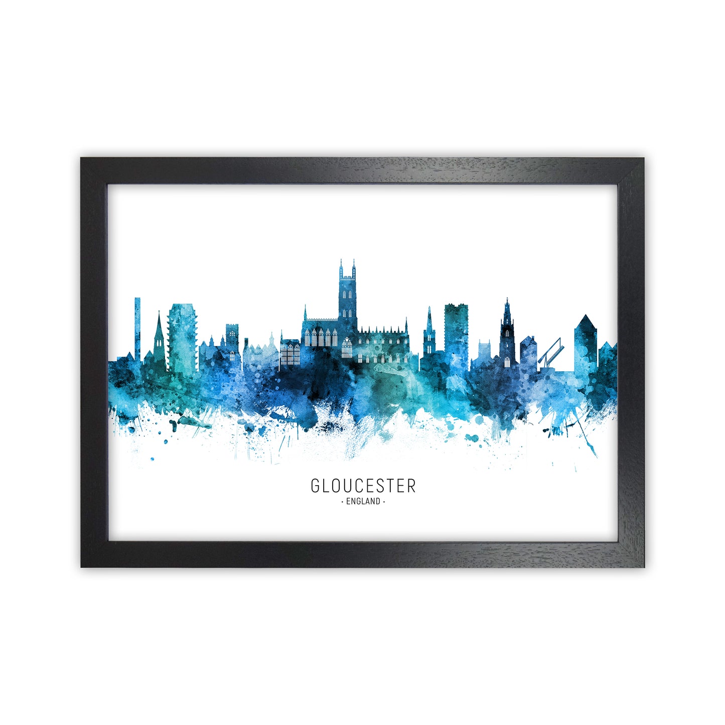 Gloucester England Skyline Blue City Name  by Michael Tompsett Black Grain