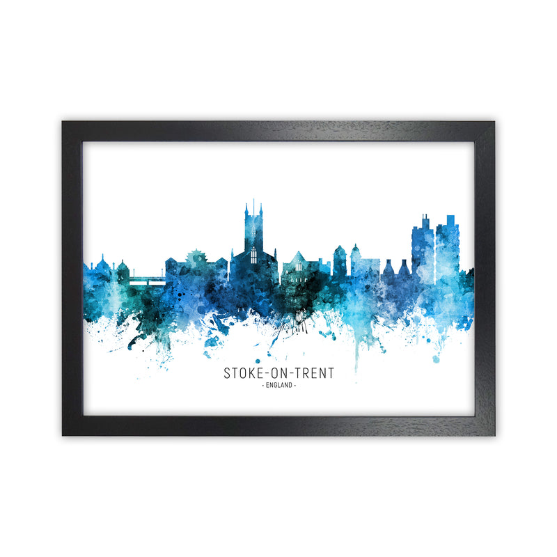 Stoke-On-Trent England Skyline Blue City Name  by Michael Tompsett Black Grain