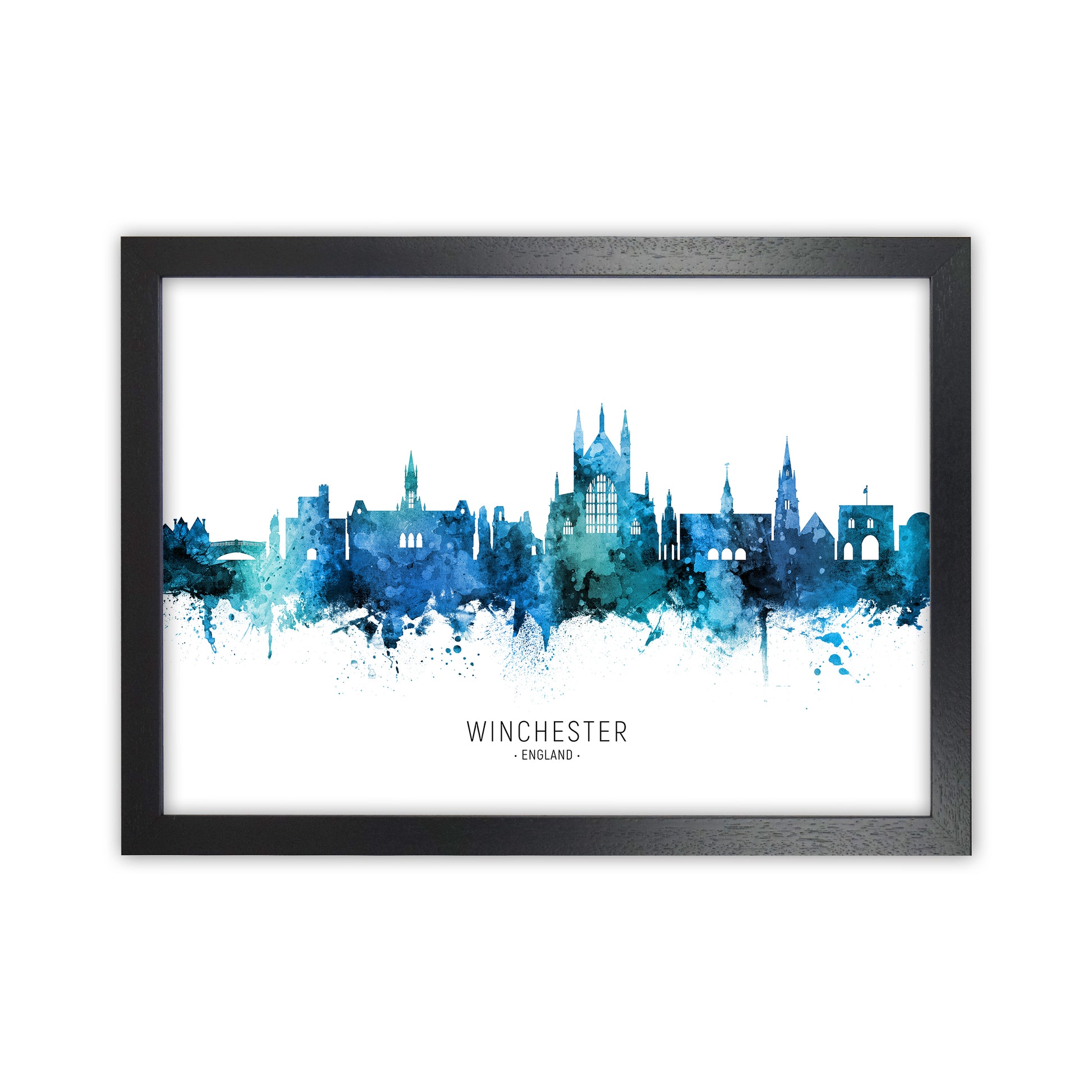Winchester England Skyline Blue City Name  by Michael Tompsett Black Grain