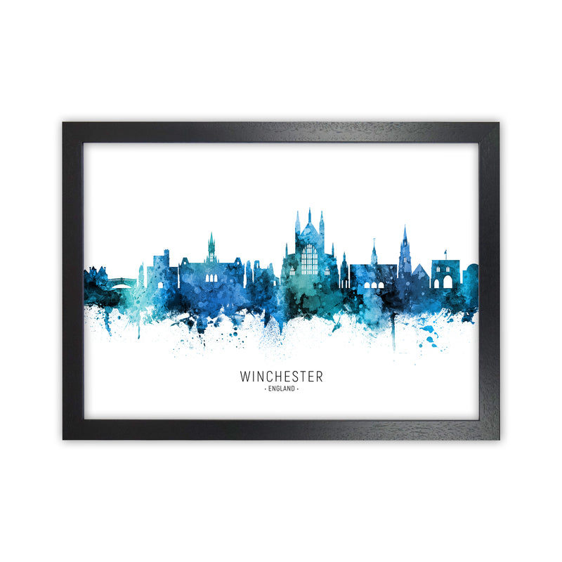 Winchester England Skyline Blue City Name  by Michael Tompsett Black Grain