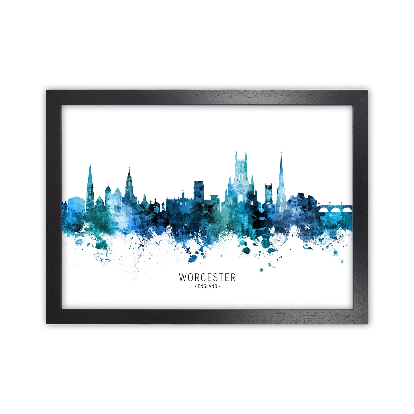 Worcester England Skyline Blue City Name  by Michael Tompsett Black Grain