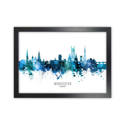 Worcester England Skyline Blue City Name  by Michael Tompsett Black Grain