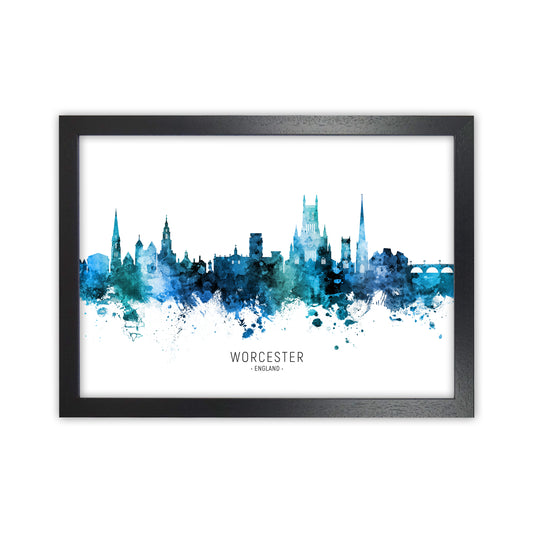 Worcester England Skyline Blue City Name  by Michael Tompsett Black Grain