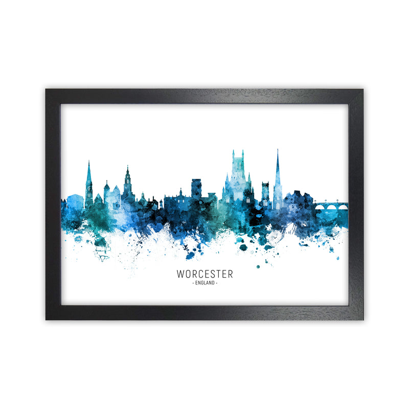 Worcester England Skyline Blue City Name  by Michael Tompsett Black Grain