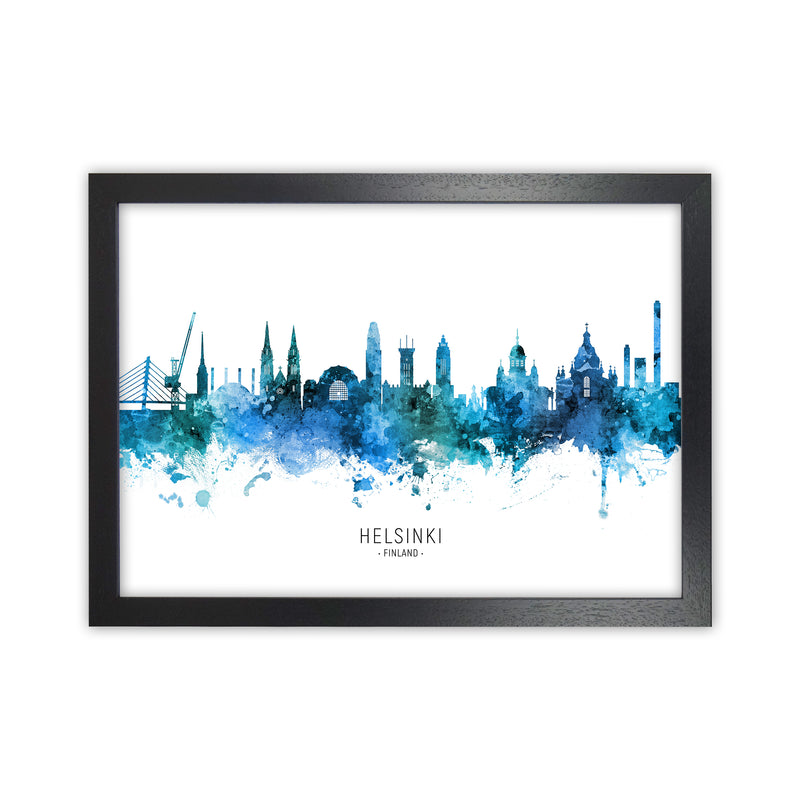Helsinki Finland Skyline Blue City Name  by Michael Tompsett Black Grain