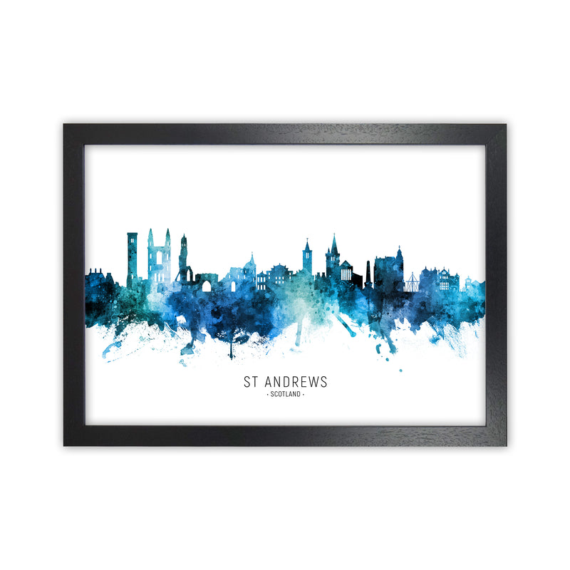 St Andrews Scotland Skyline Blue City Name  by Michael Tompsett Black Grain