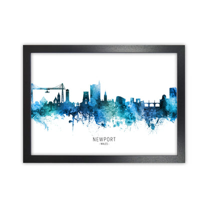 Newport Wales Skyline Blue City Name  by Michael Tompsett Black Grain