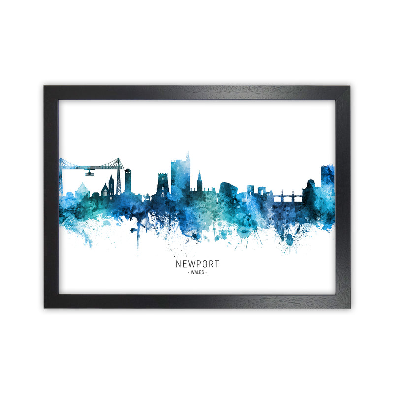 Newport Wales Skyline Blue City Name  by Michael Tompsett Black Grain