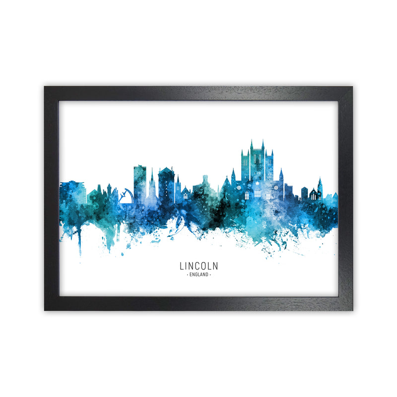 Lincoln England Skyline Blue City Name  by Michael Tompsett Black Grain
