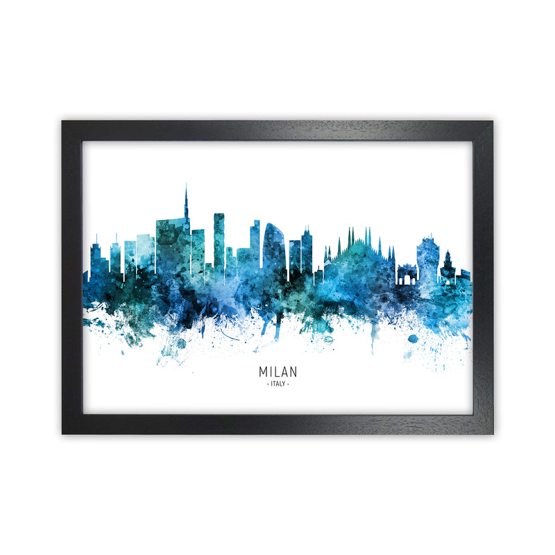 Milan Italy Skyline Blue City Name Print by Michael Tompsett Black Grain