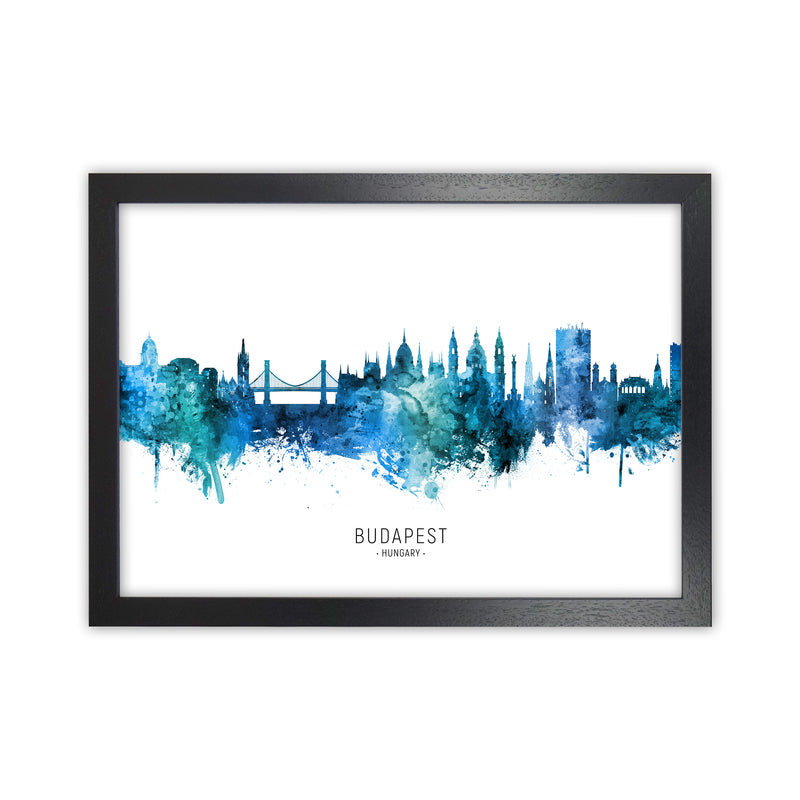 Budapest Hungary Skyline Blue City Name  by Michael Tompsett Black Grain