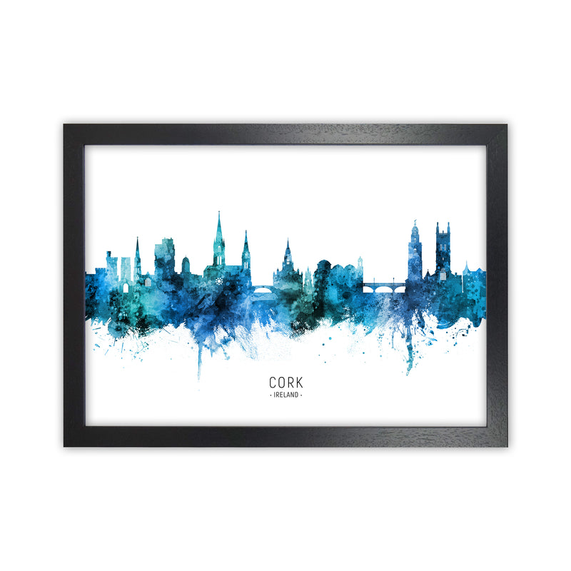 Cork Ireland Skyline Blue City Name Print by Michael Tompsett Black Grain