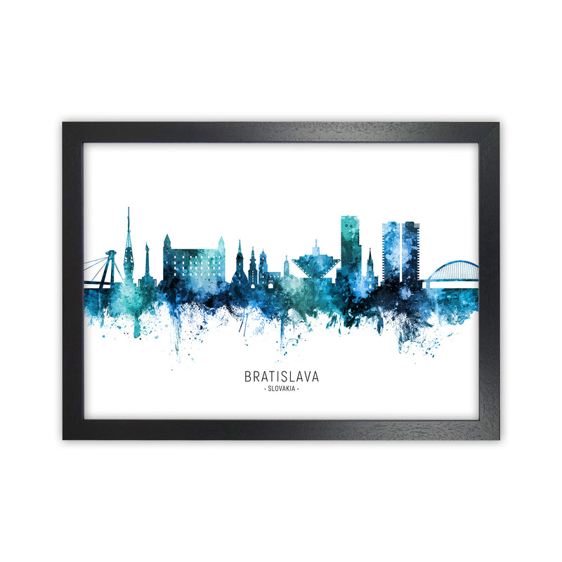 Bratislava Slovakia Skyline Blue City Name  by Michael Tompsett Black Grain
