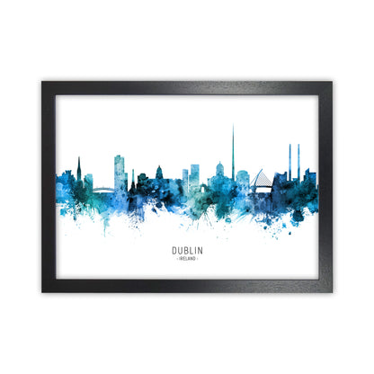 Dublin Ireland Skyline Blue City Name  by Michael Tompsett Black Grain