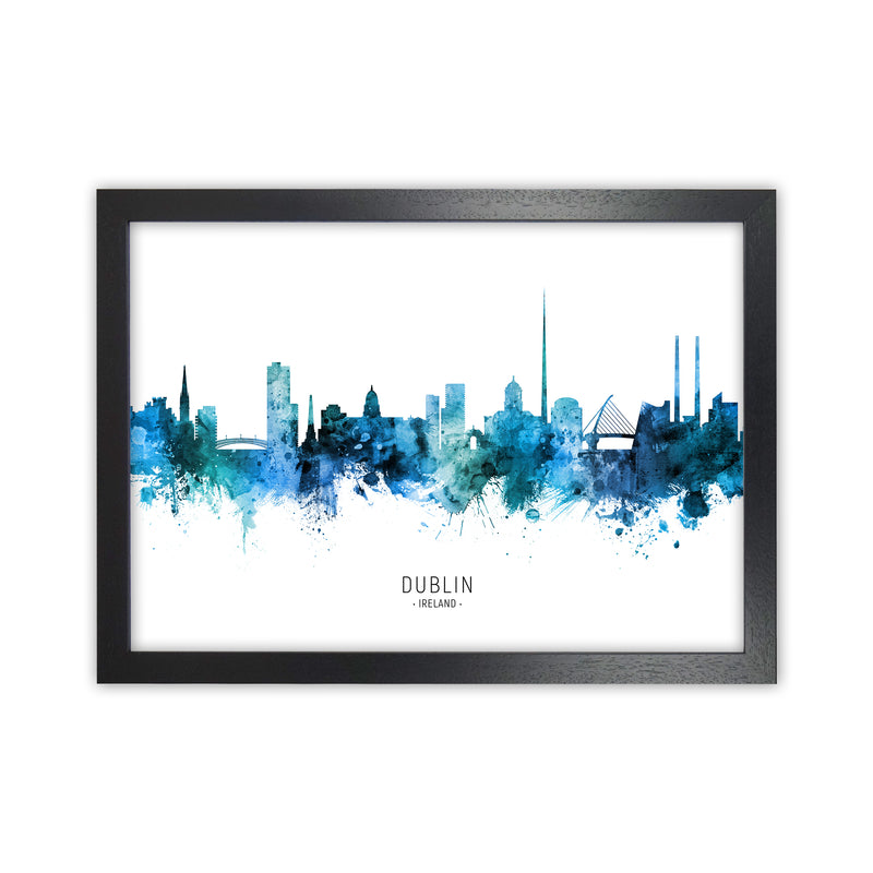Dublin Ireland Skyline Blue City Name  by Michael Tompsett Black Grain