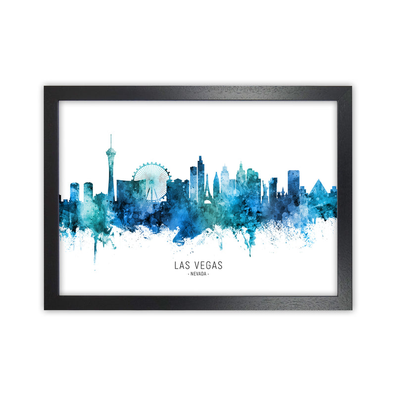 Las Vegas Nevada Skyline Blue City Name  by Michael Tompsett Black Grain