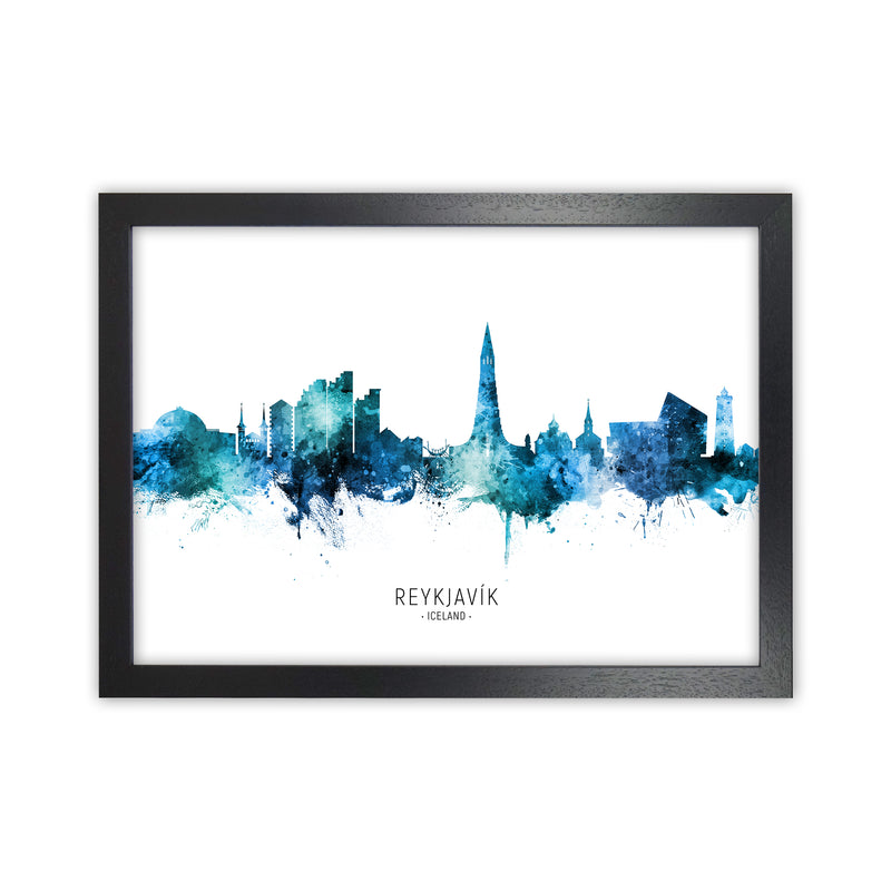 Reykjavik Iceland Skyline Blue City Name  by Michael Tompsett Black Grain