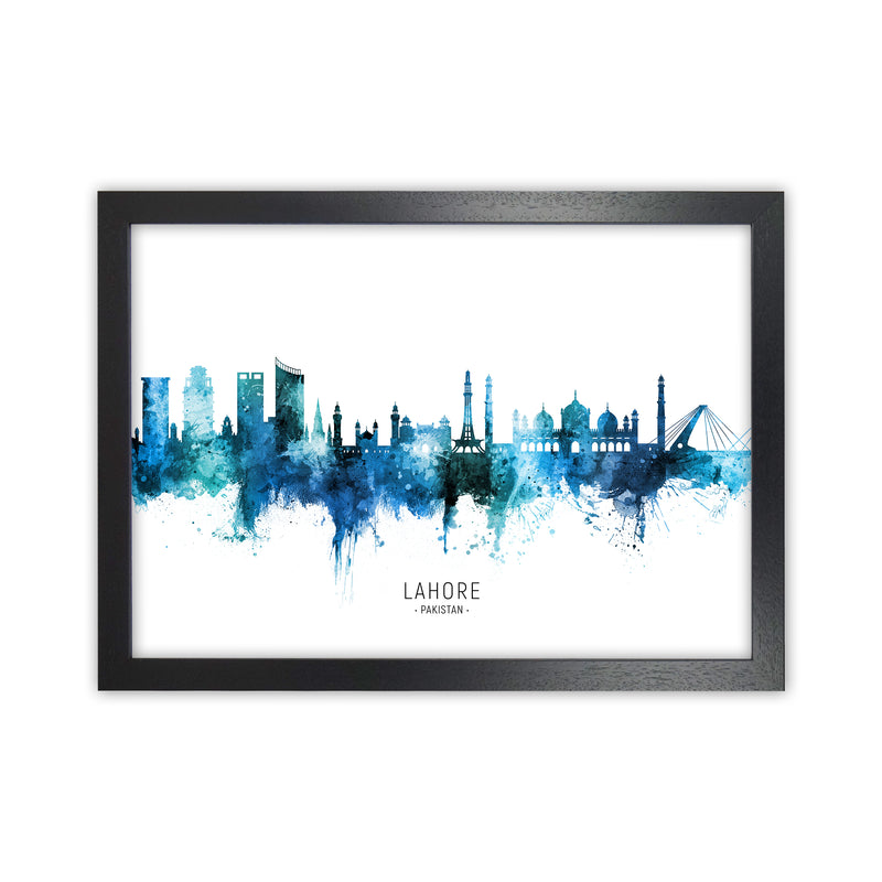 Lahore Pakistan Skyline Blue City Name  by Michael Tompsett Black Grain