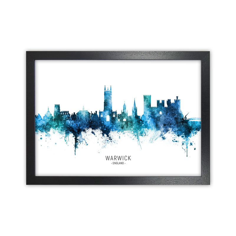 Warwick England Skyline Blue City Name  by Michael Tompsett Black Grain